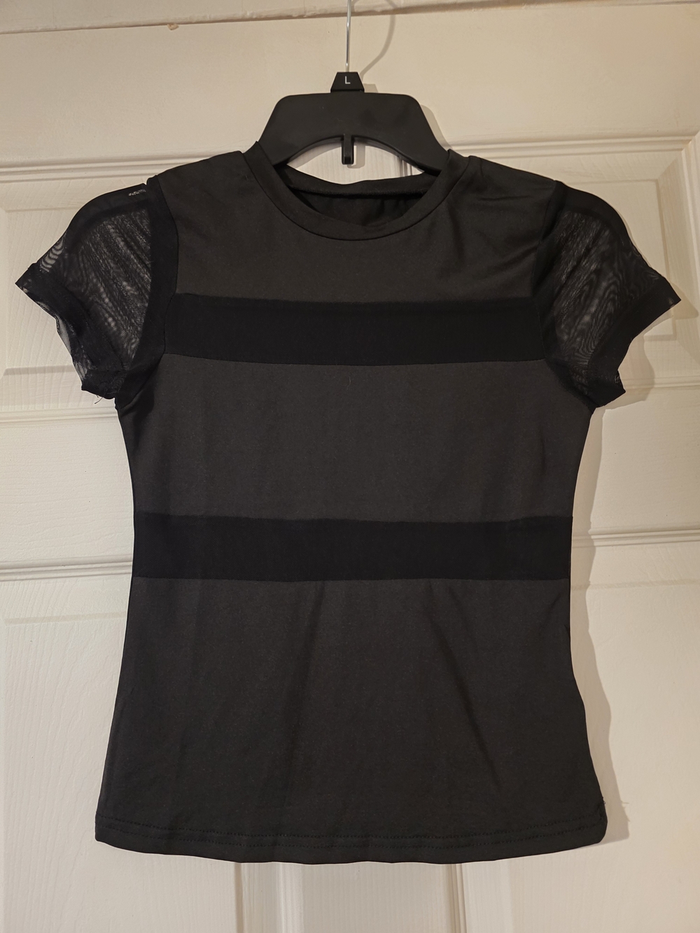 SHEIN Black Short Sleeve Sheer-Panel Tee